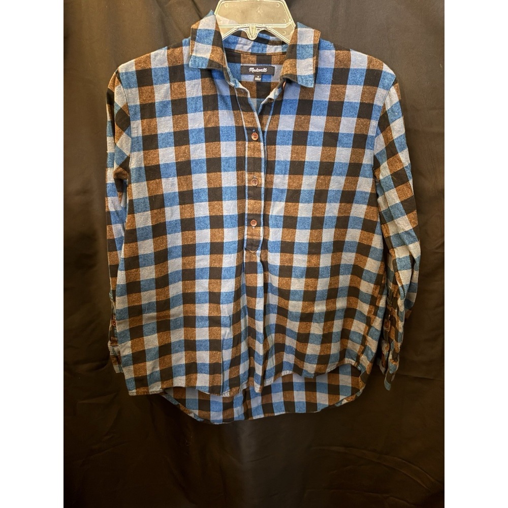 MADEWELL Plaid Button Down Shirt Womens S Blue Brown Flannel - Picture 2 of 12